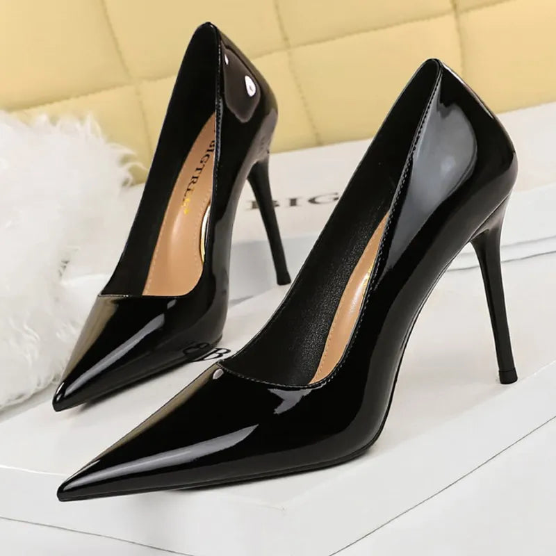 Red Patent Leather Pointed Toe High Heel Office Pumps