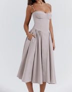 Corset Bodice Basque Waist Pleated A-Line Midi Dress