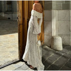 Sexy Hollow Out Lace Maxi Dress Female Backless See-Through Slim Lace-Up Bandeau Dress Women's White Luxury Long Dress New
