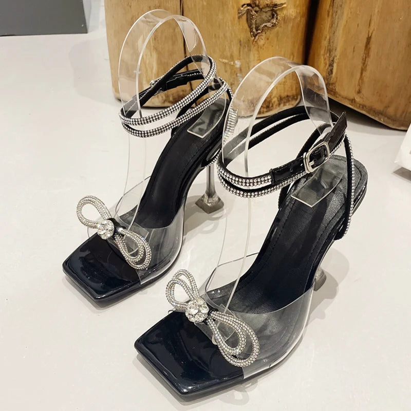 Crystal Rhinestone Bowknot High Heel Sandals for Summer Party Wedding