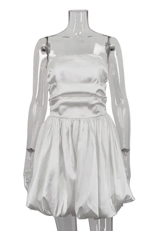Strapless High Waist Pleated Mini Dress