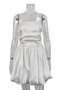 Strapless High Waist Pleated Mini Dress