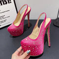 Rhinestone Silk Crystal Platform Pumps Stiletto Heels for Women