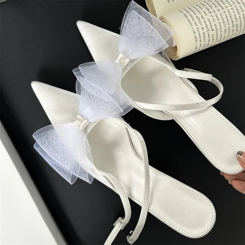 Mesh Butterfly-knot Woman Pumps with Pointed Toe and Thin High Heels