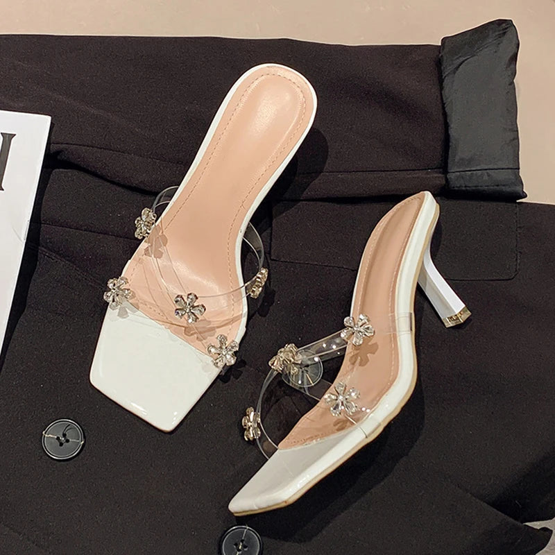 Crystal Flowers Designer Sandal PVC Transparent Shoes