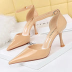 Nude Patent Leather High-heeled Pumps for Women, Luxury Banquet Shoes for Summer