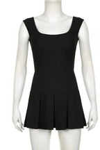 Sleeveless A-Line Bodycon Mini Dress with Tie-Up Detail