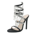 Glitter Crystal Tassel Snake Coiled Sandals for Women
