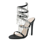 Glitter Crystal Tassel Snake Coiled Sandals for Women