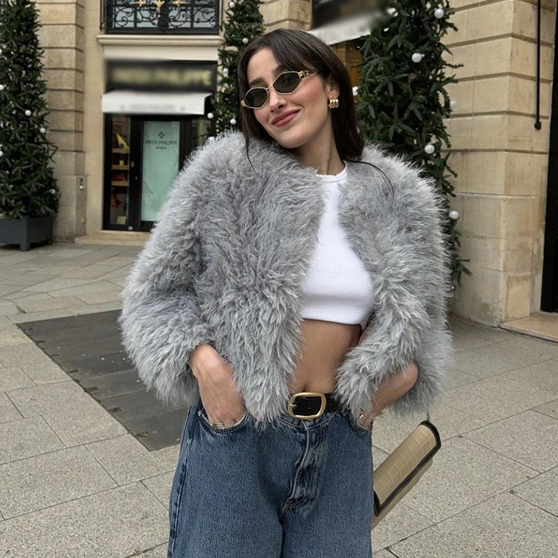 Faux Fur Jackets Women Casual Loose Warm Soft Cardigan Coats Female 2024 Winter Fashion Solid Long Sleeves Outwears Lady