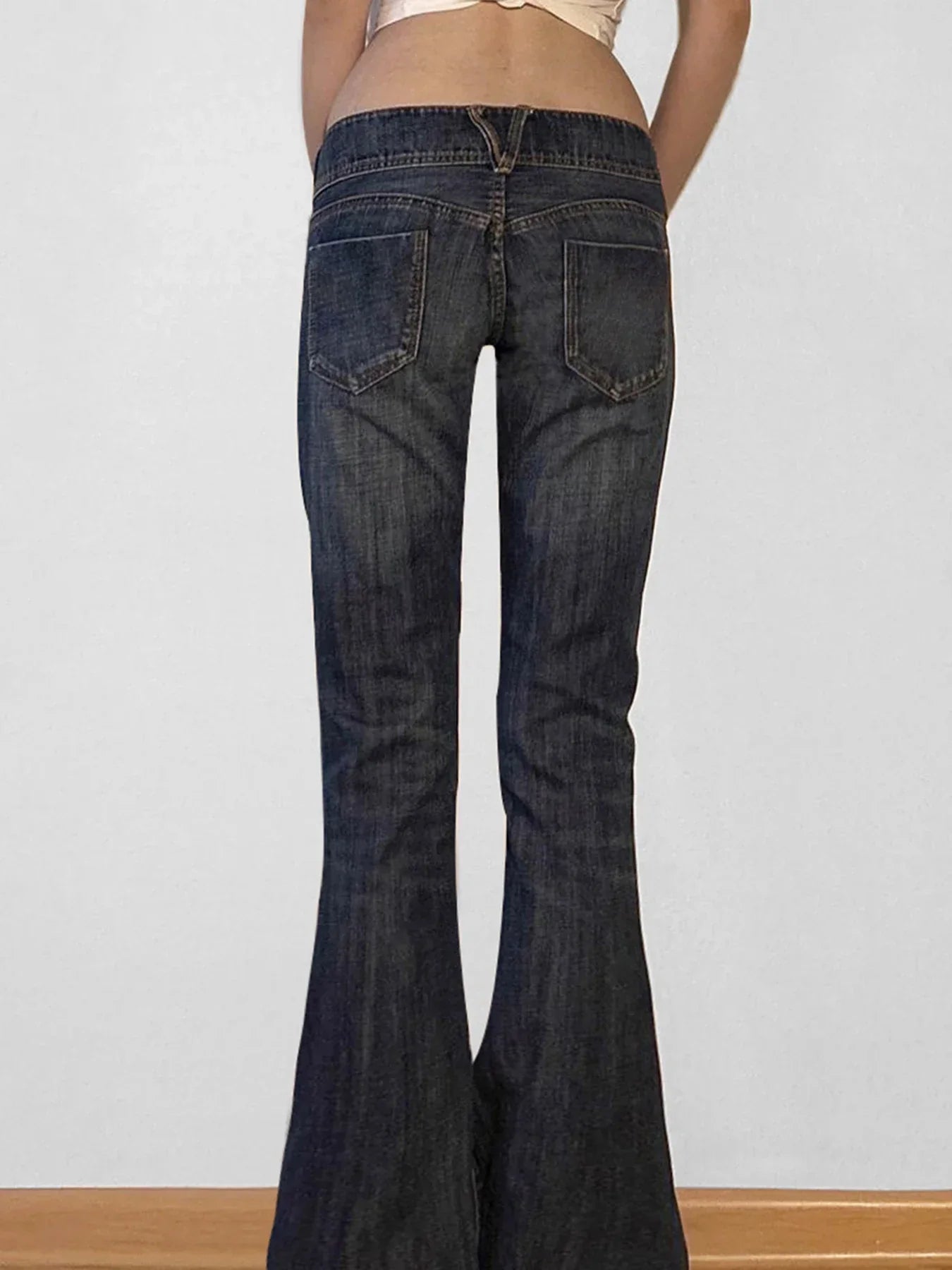 Vintage y2k Flared Jeans Retro Button-up Low Rise Casual Denim Pants Harajuku 2000s Trousers Basic Aesthetic Mom Jeans