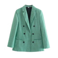 British Style Retro Plaid Blazer Suit Women Simple Mid Length Double Breasted Casual Office Blazers Lady Work Commute Suit