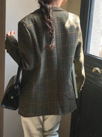 Vintage Wool Blends Coats Women Plaid Woolen Jacket Elegant Commute Blazer Korean Long Sleeve Outerwears Winter Ladies Overcoat
