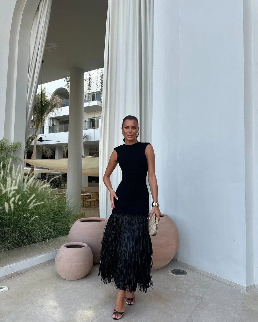 Helga Chic Long Dress with Fringes Silhouette Collection