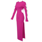 Alyssa Rhinestone Gown Dress with Bandage Long Sleeves and Cut Outs