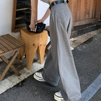 Gray Vintage Suit Pants for Women Oversized Elegant Korean Fashion Slack Classic Trousers Office Ladies Palazzo Loose