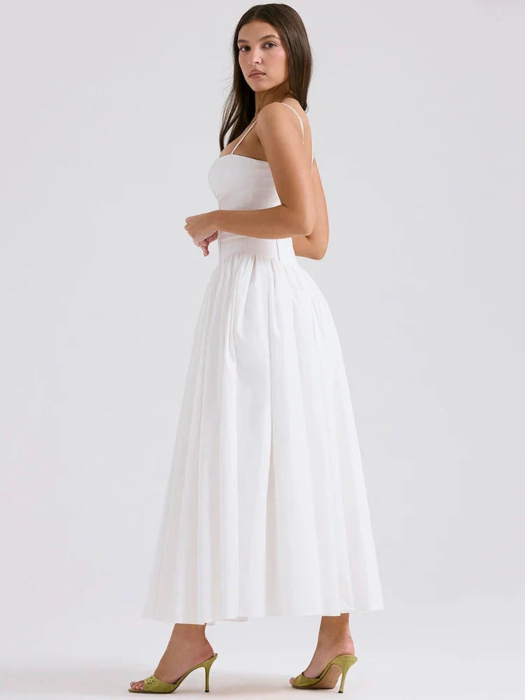 Bustier Spaghetti Strap Gathered Full Skirt Midi Dress