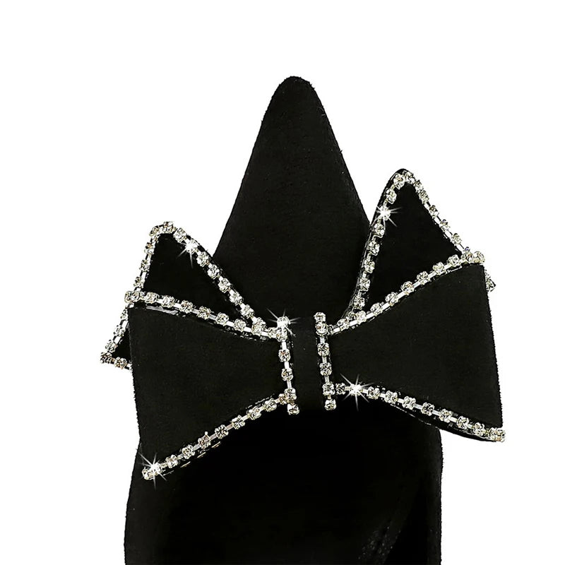 Rhinestone Bowknot Suede High Heels for Women - Sexy Party Shoes