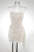 High Waist Lace Printed Strapless Mini Dress