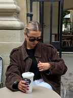 Fashion Lapel Collar Women Long Sleeve Zipper Coats Vintage Slim Solid Short Jackets New Autumn Causal Warm Office Outwear