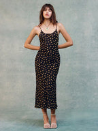 Polka Dot Print Spaghetti Strap Scoop Neck Slip Midi Dress