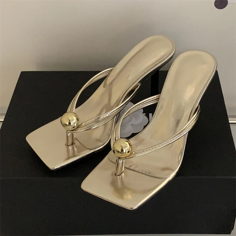 Pearl Slides Women Slippers Gladiator Sandals Summer Party Thin Heels