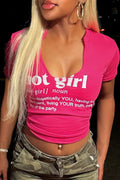 Casual Letter Print O-neck Crop Top