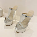 Mesh Fabric Sexy Women Slippers with Platform Peep Toe Nightclub Stiletto High Heels