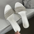Crystal Women's Summer Street Narrow Band Thin High Heel Slippers