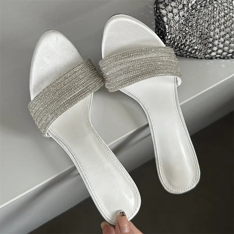 Crystal Women's Summer Street Narrow Band Thin High Heel Slippers