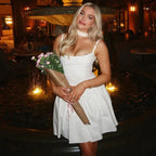 Square Neck Floral Embroidered Corset Bodice Puff Skirt Spaghetti Strap Mini Dress