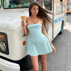 Polka Dot Strapless Tube Fit and Flare Lace Trim Mini Dress