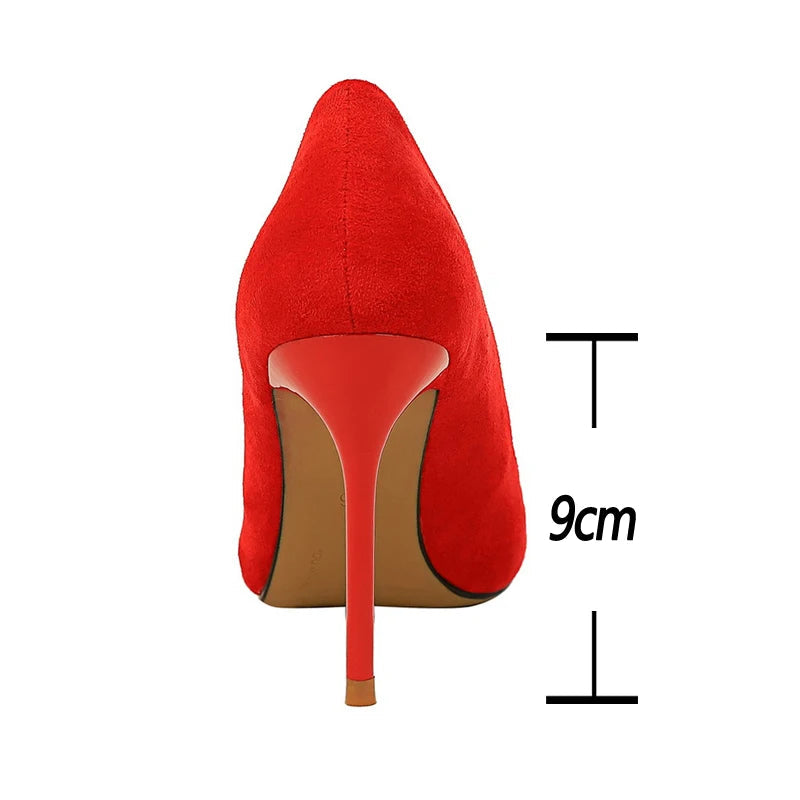 Suede Woman Pumps with 9 cm Stiletto Heels and Pointed Toe for Parties