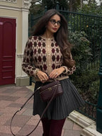 Check Plaid Knitted Cardigans Women Single Breasted Casual Loose Elegant Sweaters Long Sleeve Chic Coats 2024 Winter Lady Tops
