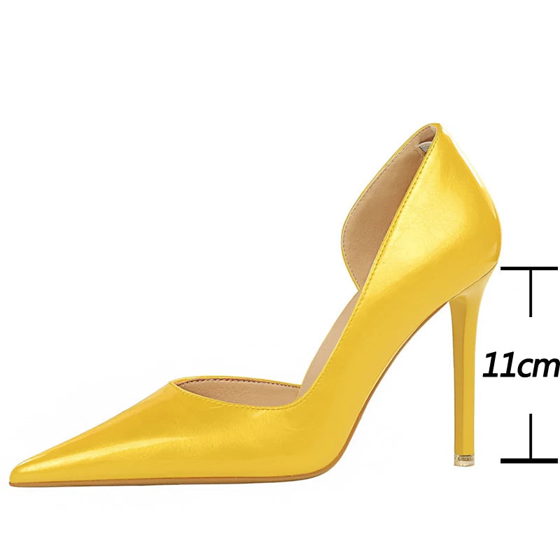 Yellow High Heel Patent Leather Women Pumps for Fashionable Wedding - Size 11 C