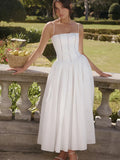 Bustier Spaghetti Strap Gathered Full Skirt Midi Dress