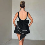 Pearl Trim Neckline Princess Seam Oversized Bow Back Fit and Flare Mini Dress