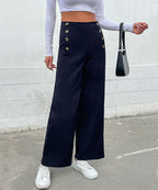 DressBetty - Black Double Button Wide Leg Pants
