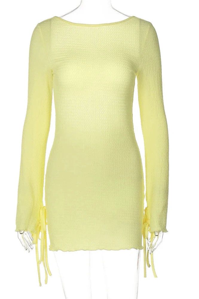 Backless Long Sleeve Bodycon Mini Dress