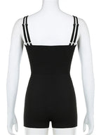 Summer Black Contrast Stitching Fitness Romper For Woman 2024 Sleeveless Backless Skinny Playsuit Street Workout Overalls