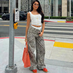 New Leopard Print Retro Straight Long Pants For Women Loose Slightly Flared Trousers Female Streetwear Club Party Pants