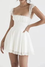 Vintage A-line Mini Dress with Ruched Bust