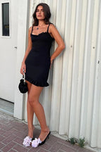 Slim Patchwork Sleeveless Mini Dress with Lace Up Detail and High Waist