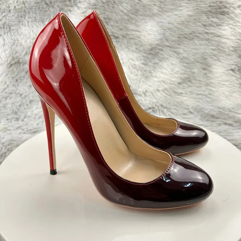Red Black Gradient Round Toe High Heel Shoes for Women