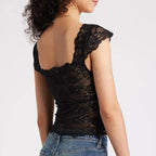Lace Cap Sleeve Square Neck Crop Top