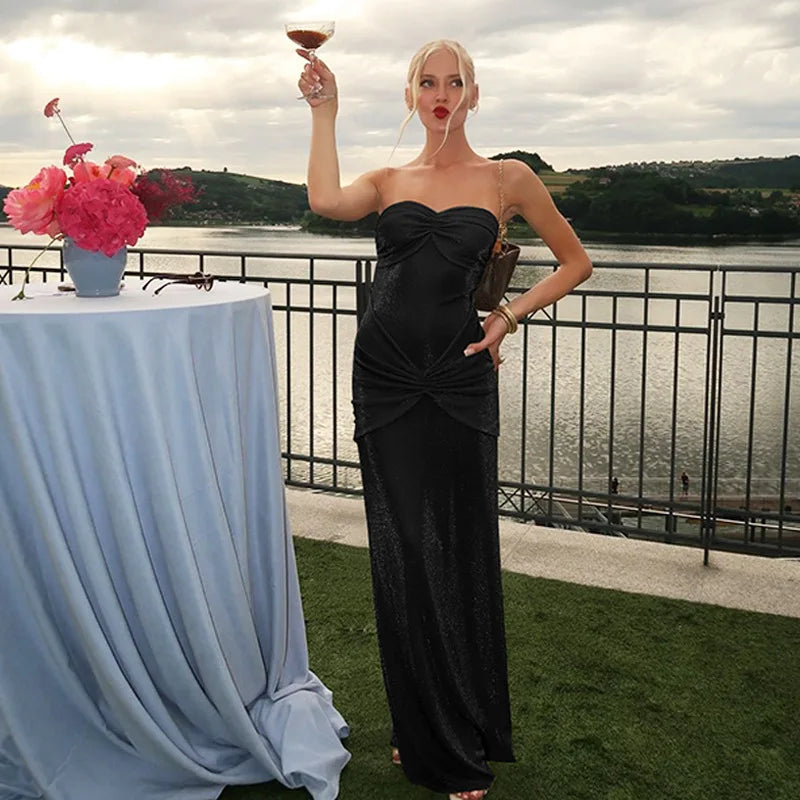 Elegant Strapless Long Maxi Mermaid Dress 2025 Women Sleeveless High Waist Ruched Backless Weddiing Party Evening Prom Dresses