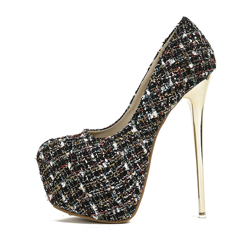 Metal Stiletto High Heels Platform Pumps for Spring and Autumn Fashion