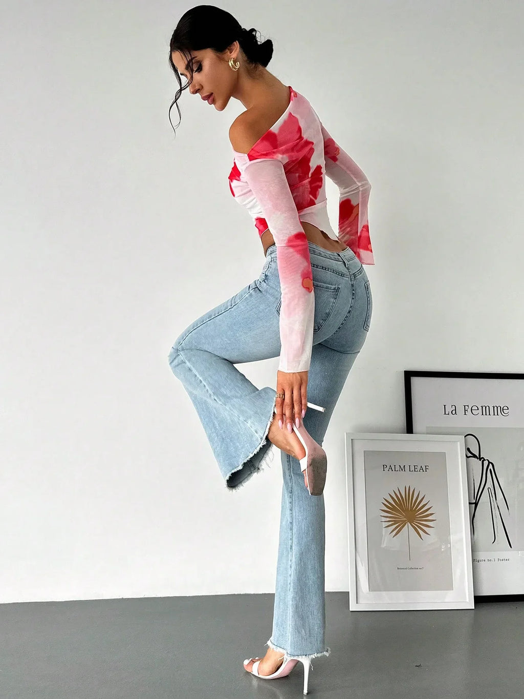 Oblique Tie-Dye Long Sleeve Sheer Top