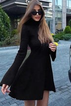 A-Line Mini Dress with Long Sleeves and High Waist