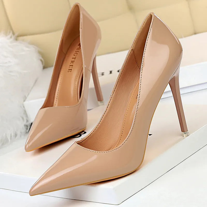 Patent Leather High Heel Stiletto Pumps for Women in Office OL Fashion
